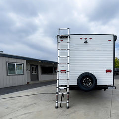 OUTPRIZE 12.5ft telescoping RV ladder folded-compact design saves space and easy stowaway.