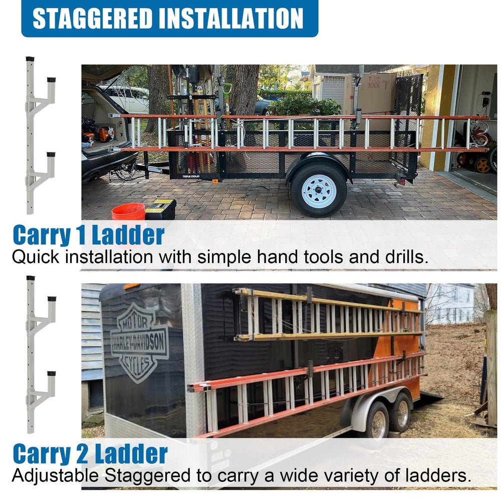 OUTPRIZE easy-install trailer ladder rack simplifies mounting on vehicle sides.
