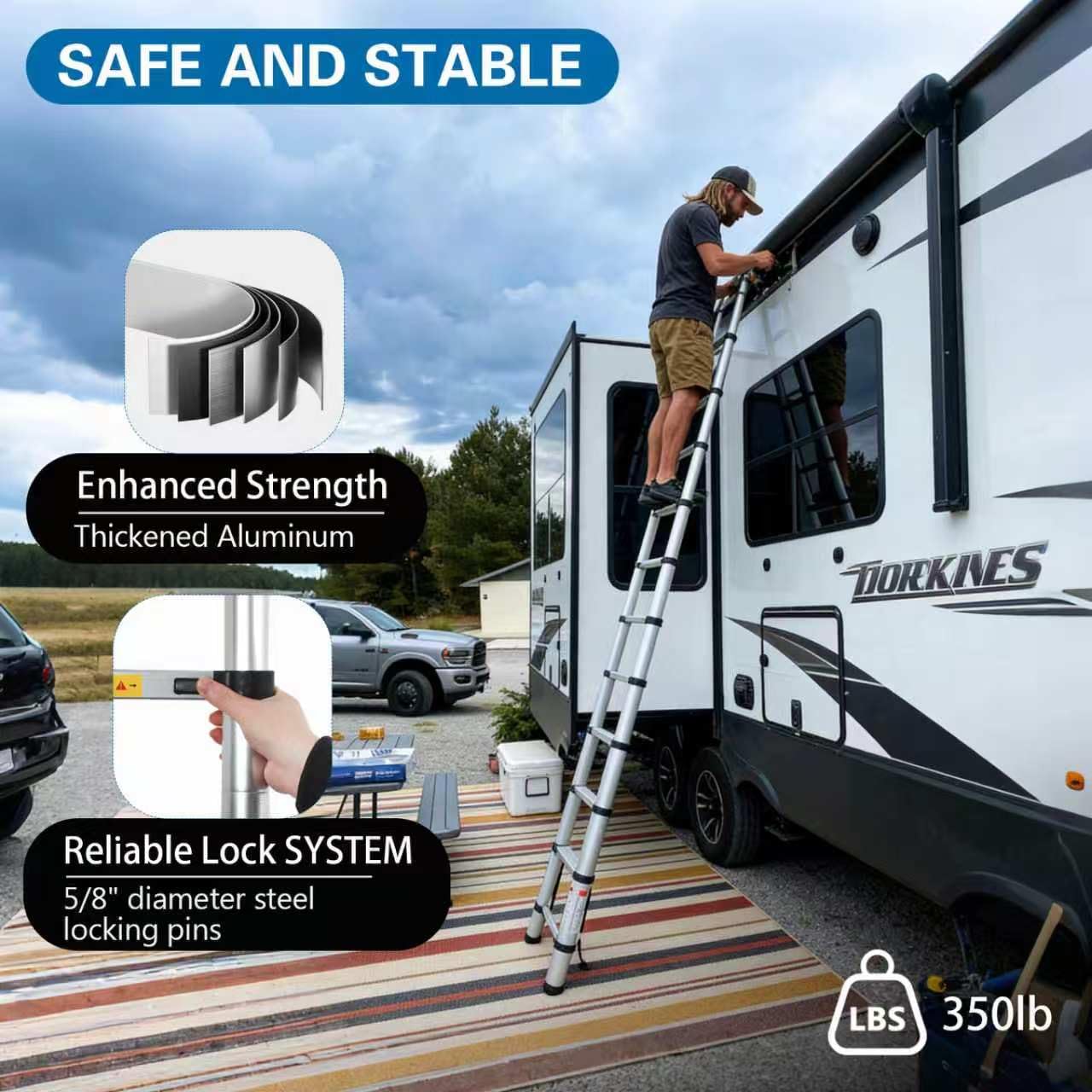 OUTPRIZE heavy-duty-350lbs-capacity ladder supports heavy items during access.