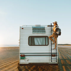 OUTPRIZE ladder rear angle emphasizes universal fit for most RVs and safe climbing