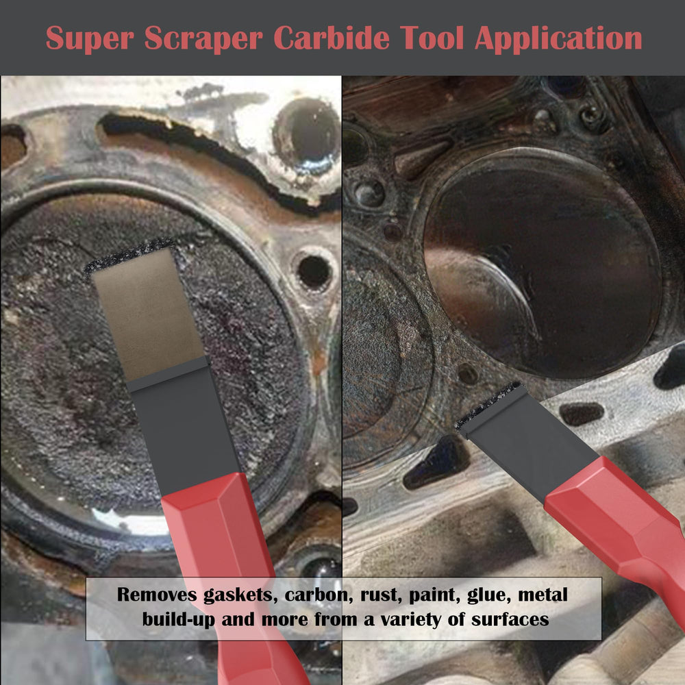 Using the scraper to clean gasket residue from a metal surface