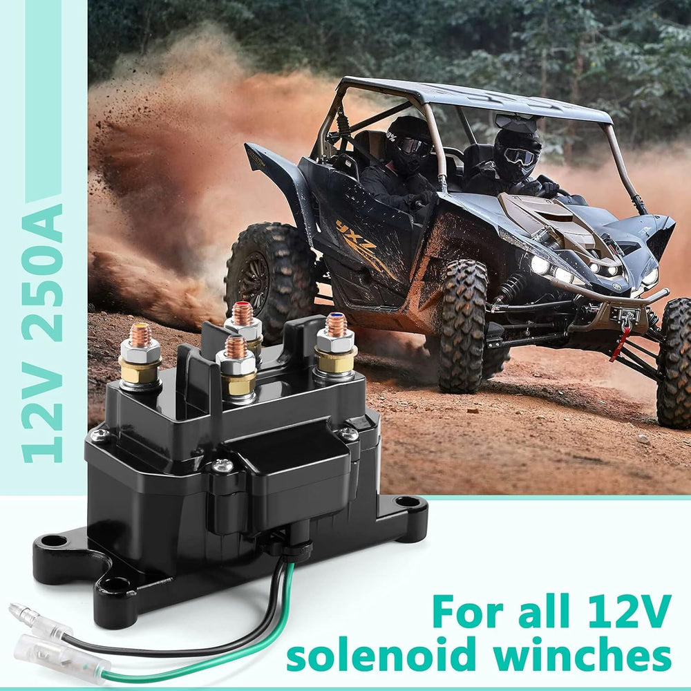 ovsor 12V 250A winch solenoid relay in-use wiring setup shown