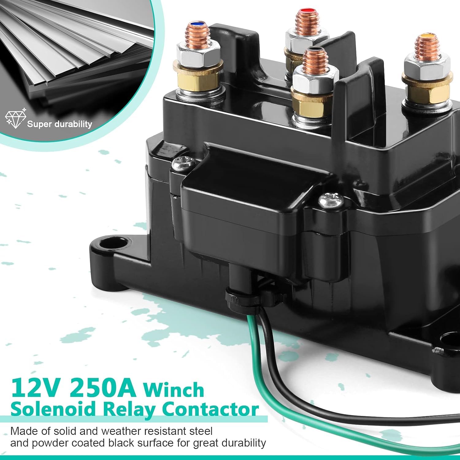 ovsor 12V 250A winch solenoid relay side view shows sturdy housing