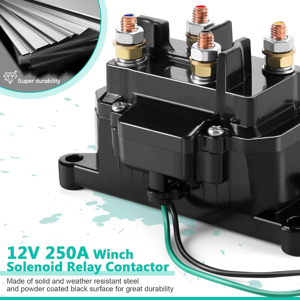 ovsor 12V 250A winch solenoid relay side view shows sturdy housing
