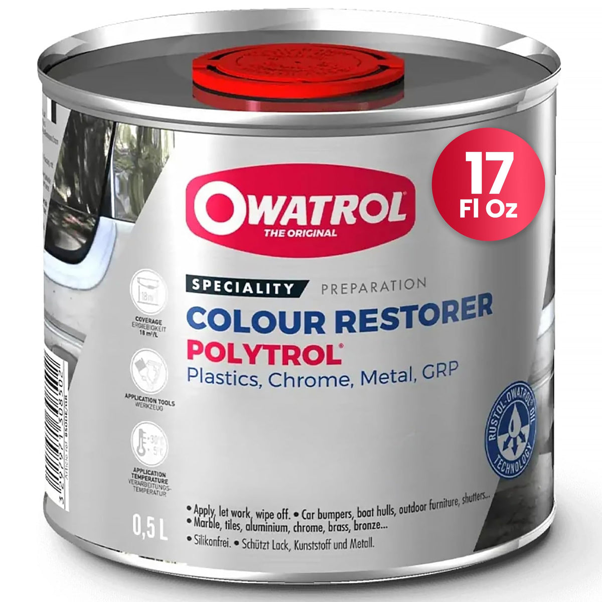 OWATROL Polytrol bottle for easy plastic color restoration and protection.