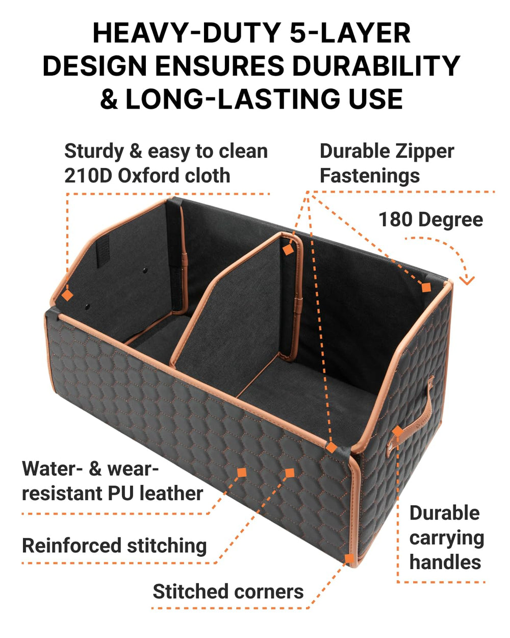 Owleys 50L car storage divider shows customizable space for groceries or gear.