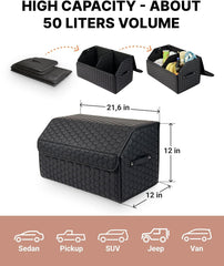 Owleys Trunk Organizer reinforced seams and panels provide durable stability on highway drives.
