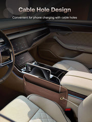 Gap between seat and console showing items neatly stored with Owntow.