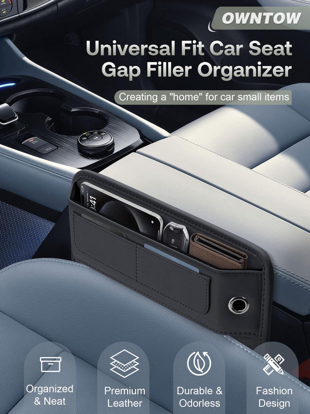Owntow gap filler catches drops and keeps small items within reach.