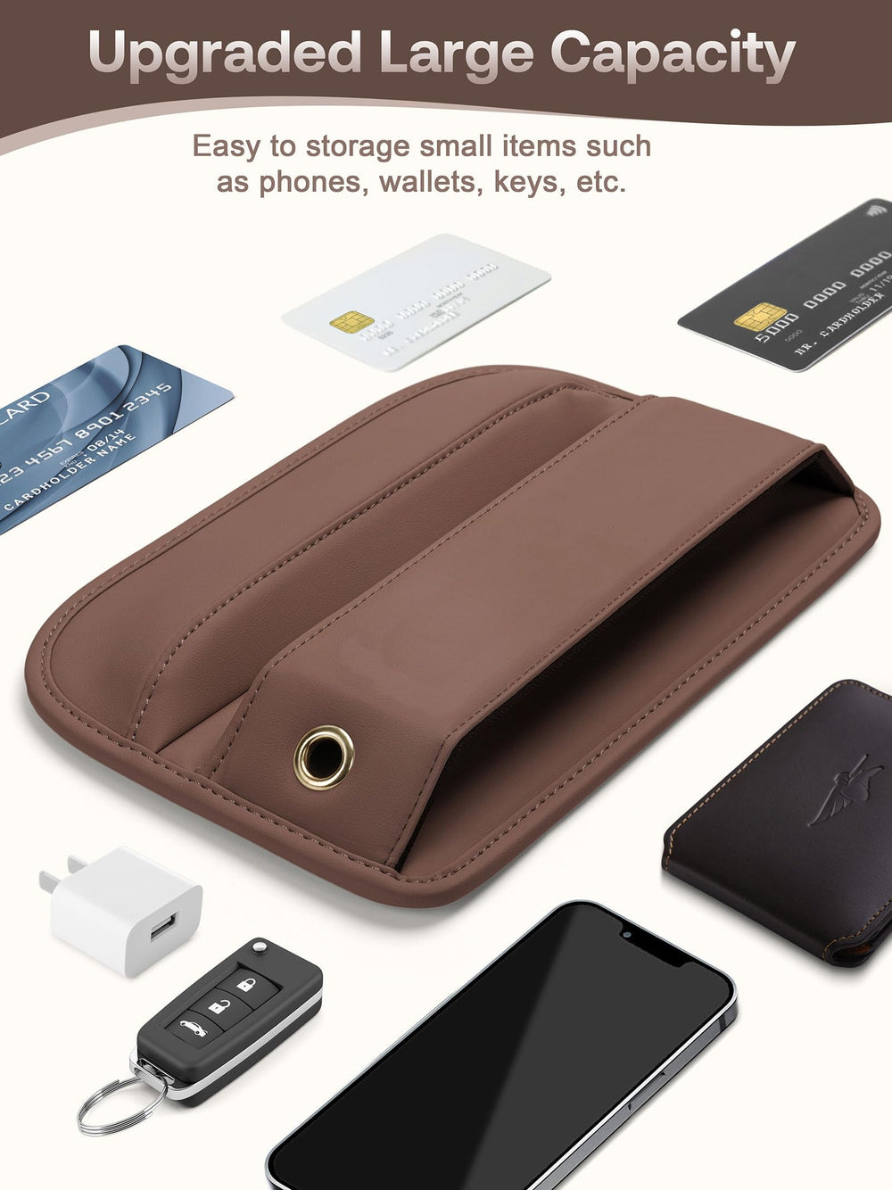Holes at each end help organize and access charging cords.
