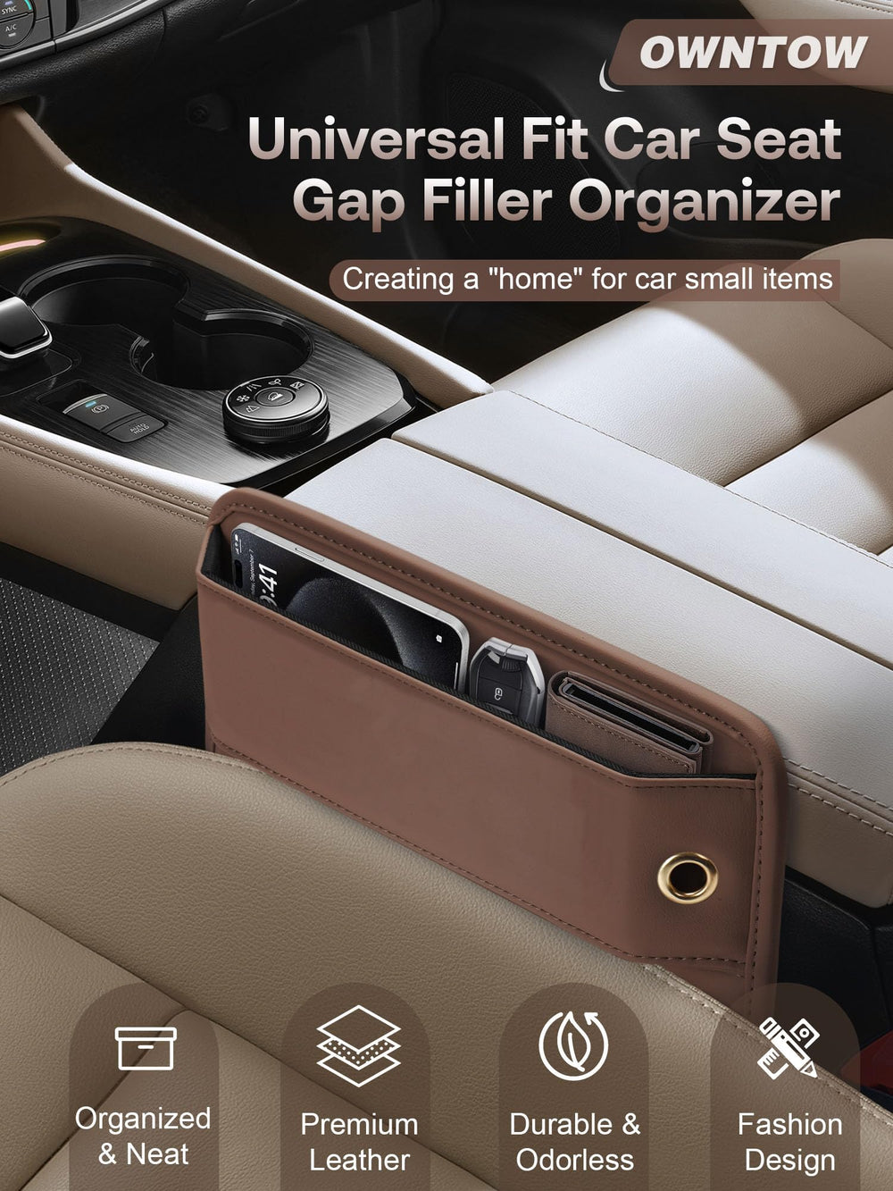 Close-up of Owntow premium leather texture for a durable, stylish finish.