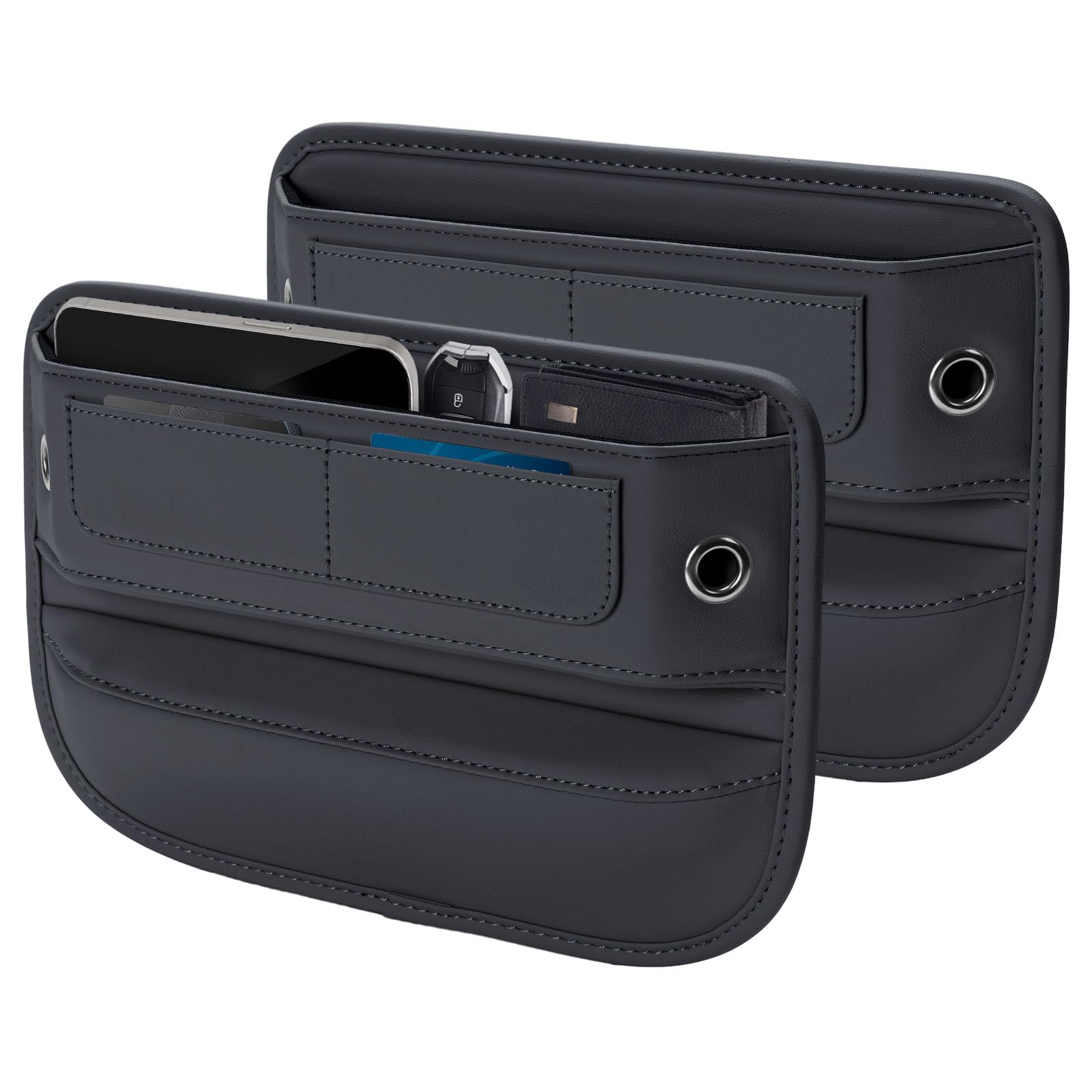Owntow universal leather gap filler in the front-seat gap for tidy storage.