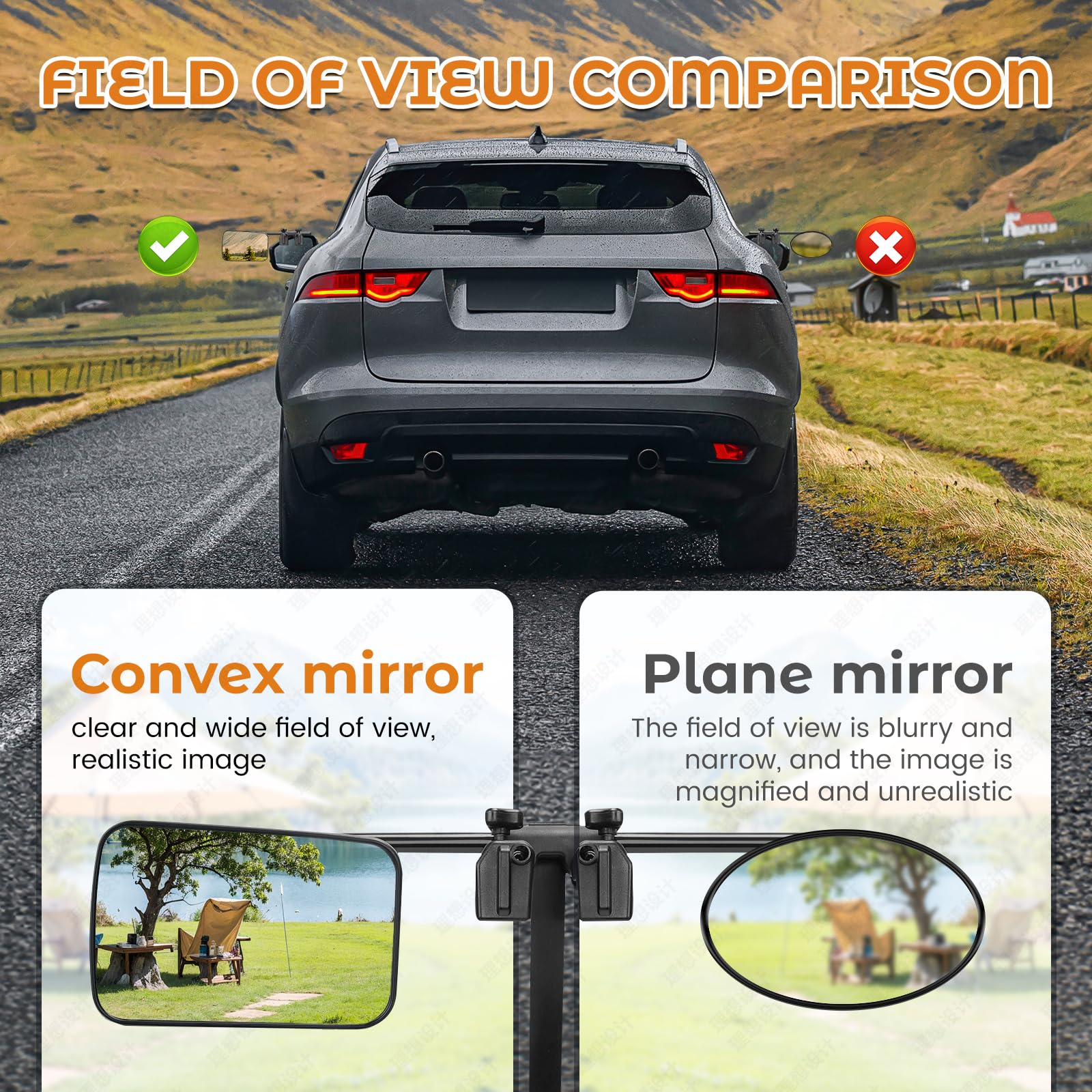 Oxerbog clip-on tow mirror extensions attach easily for quick, tool-free installation.