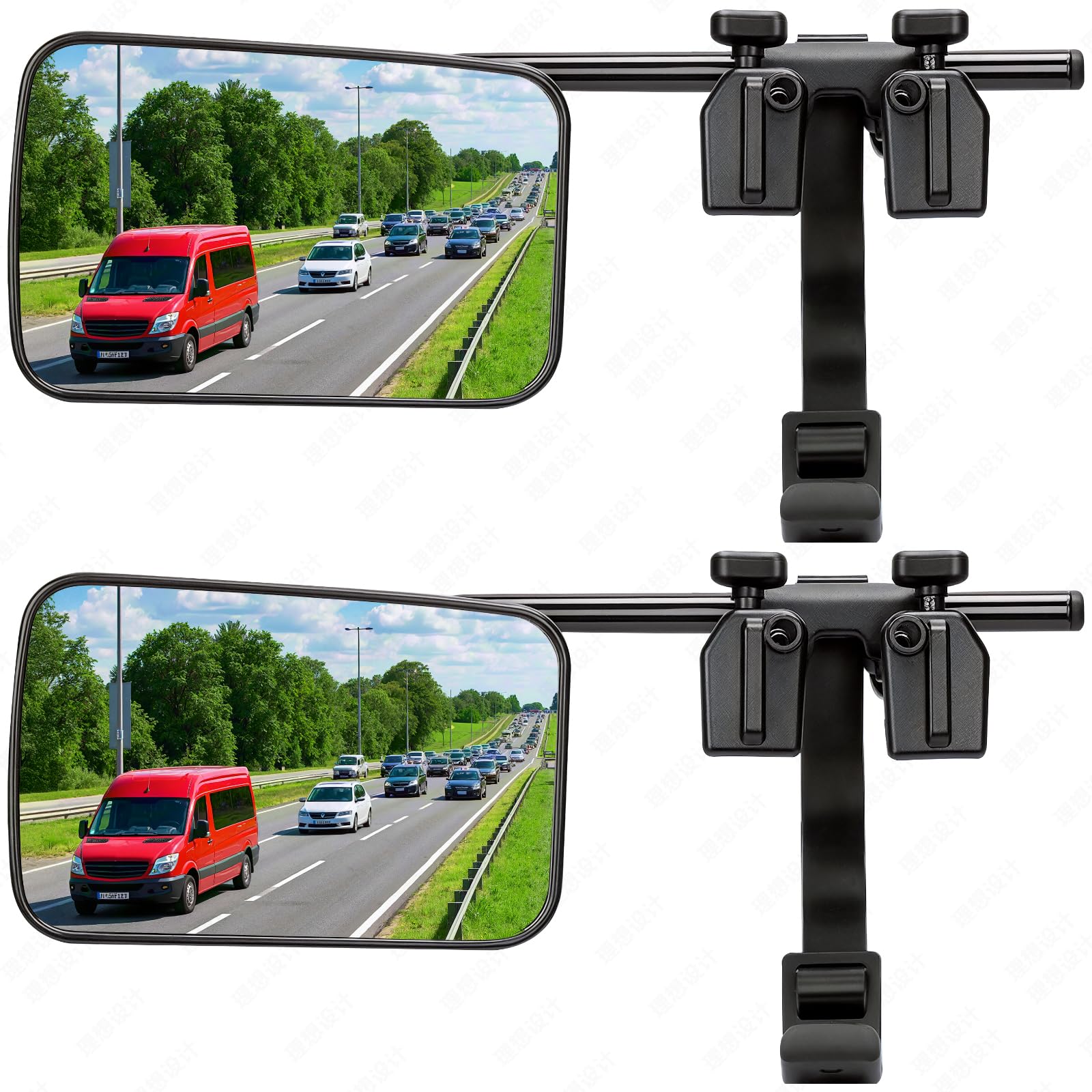 Oxerbog mirror extenders for towing with clip-on design boosts side visibility for caravans.