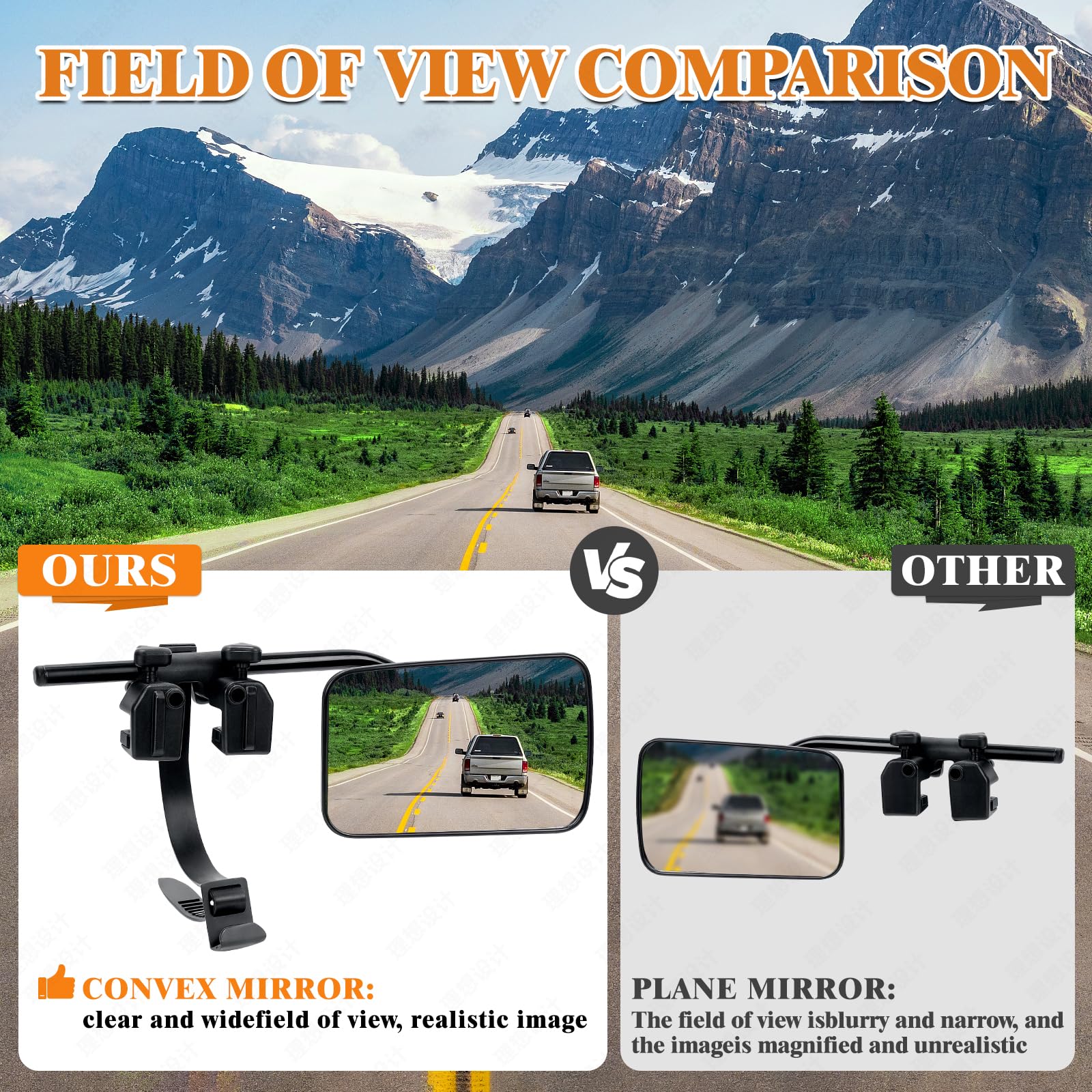 Oxerbog universal towing mirror with 360-degree rotation enables flexible viewing angles.