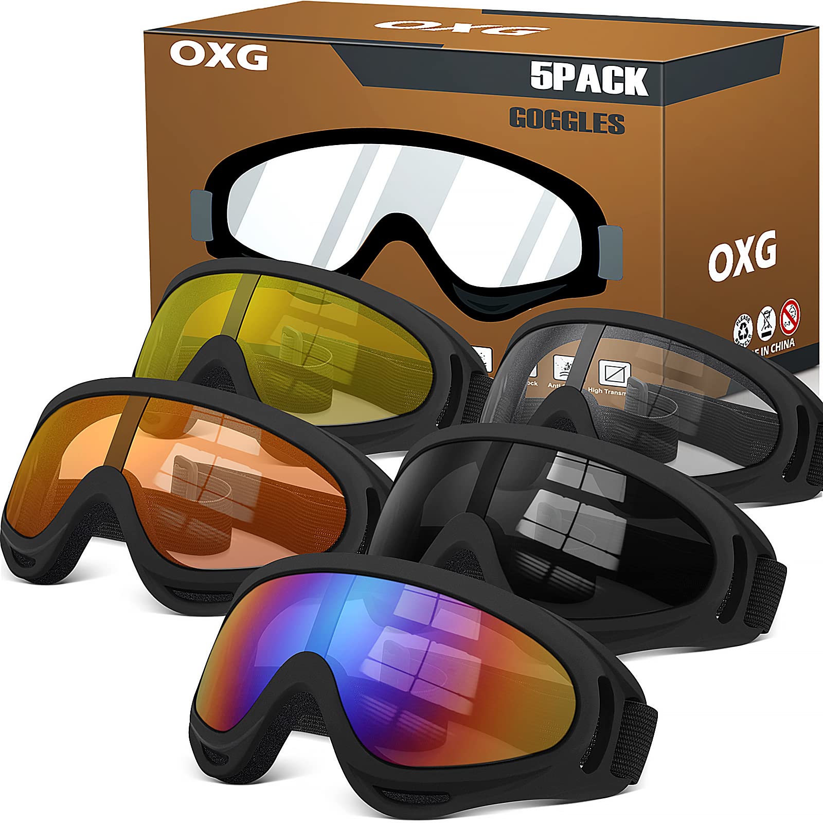 OXG goggles pack showing multiple pairs for family rides.
