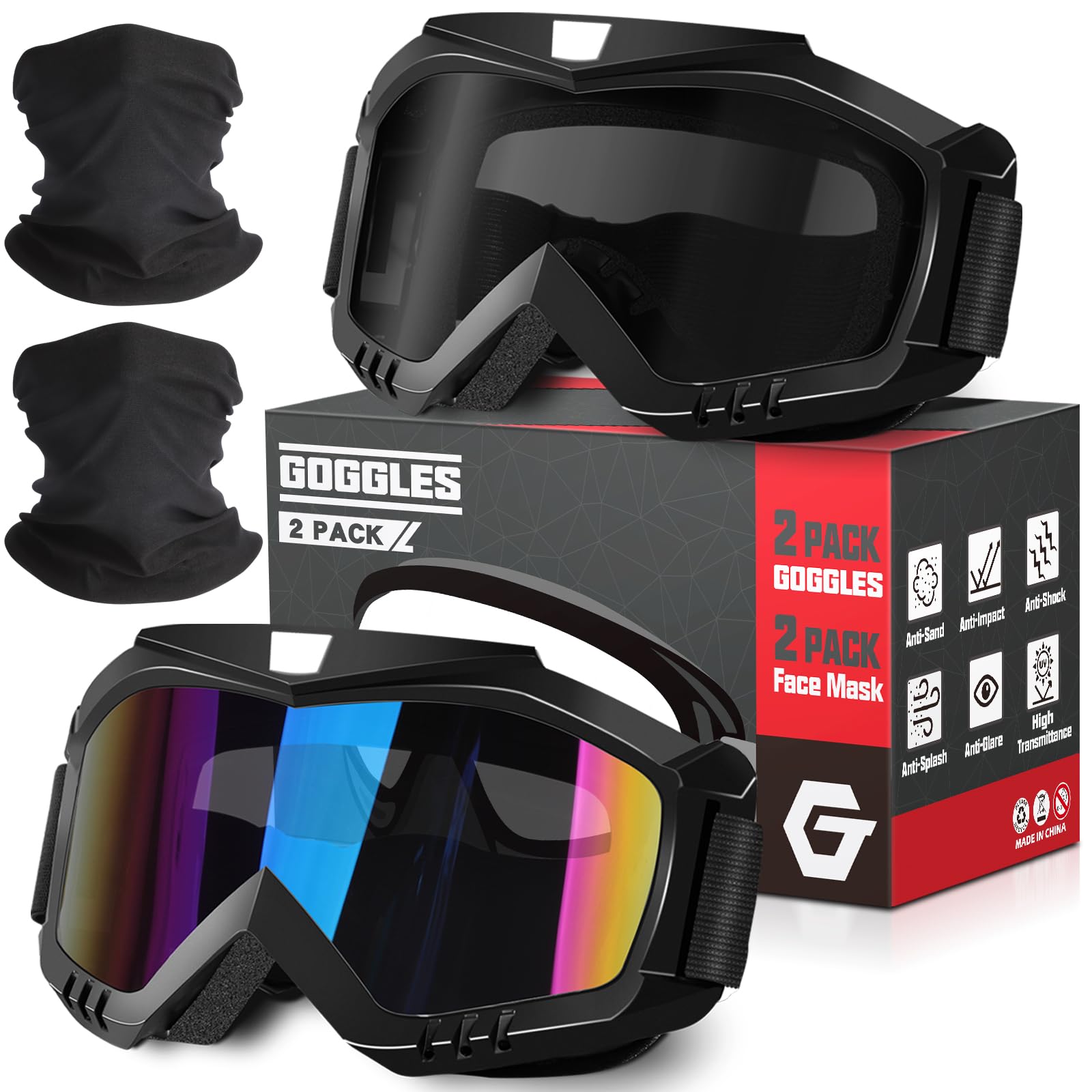 OXG motorcycle goggles front view with dustproof UV400 protection.