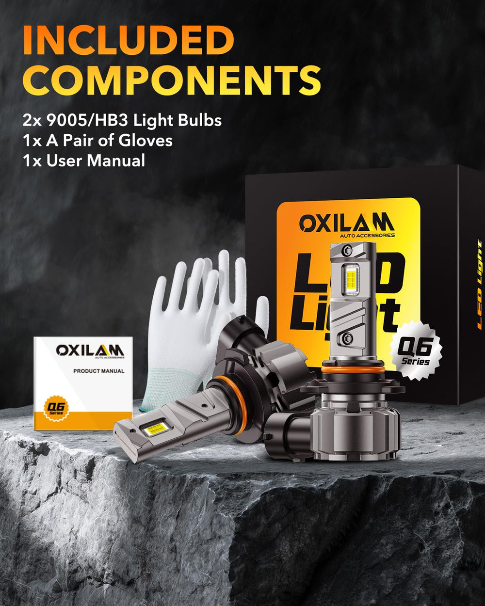 OXILAM 9005 HB3 anti-flicker LED for steady lighting.