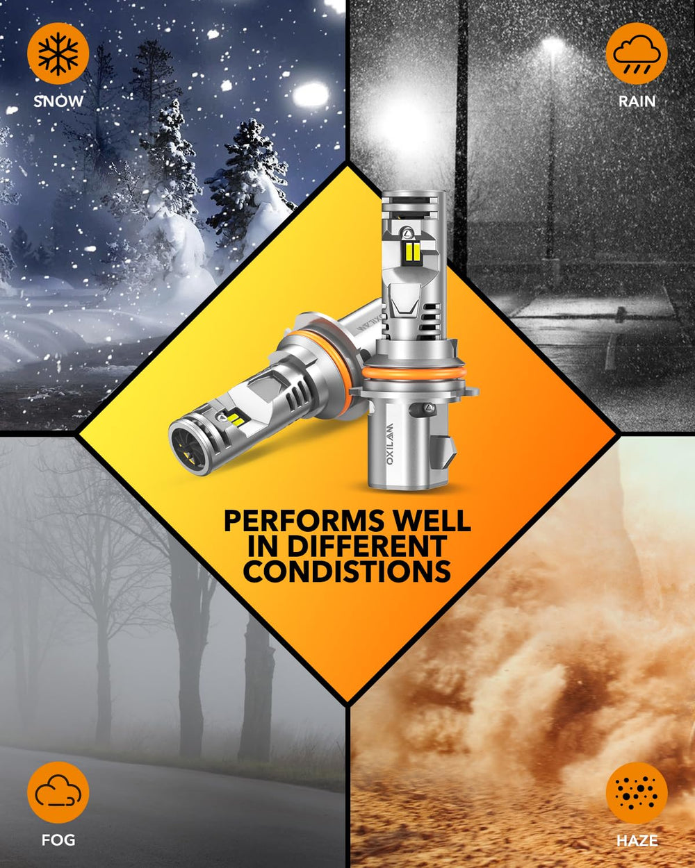 OXILAM 9007 LED bulbs CANbus compatibility prevents flicker in most vehicles.