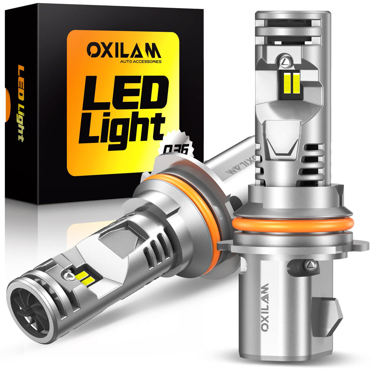 OXILAM 9007 LED bulbs front view demonstrates a plug-and-play upgrade for brighter night driving.