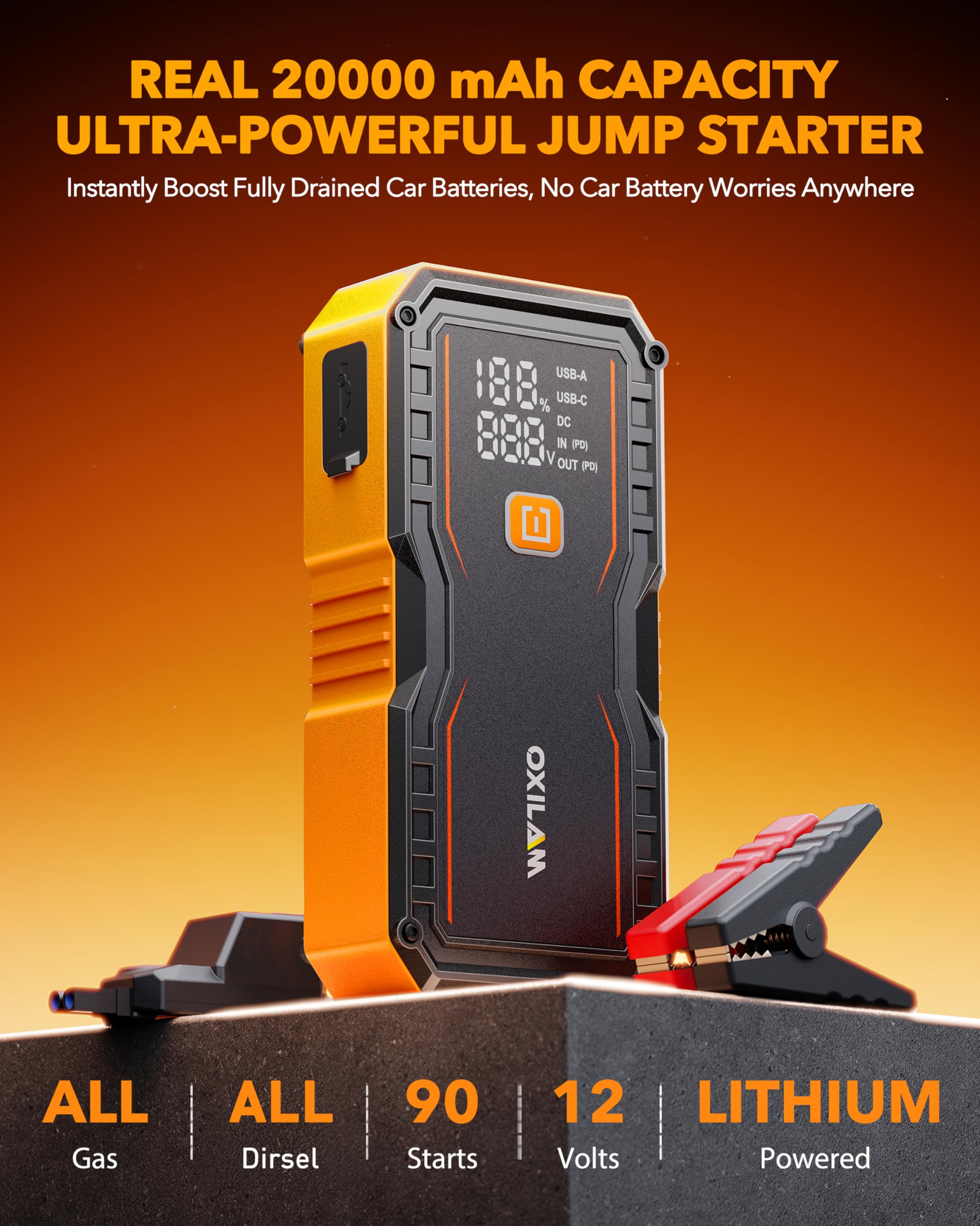 OXILAM 8AWG cables reduce resistance for safe, faster jumps.