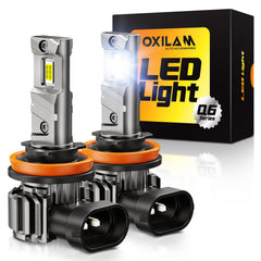 OXILAM H11/H8 LED bulbs pack shows two bright lamps for improved night driving