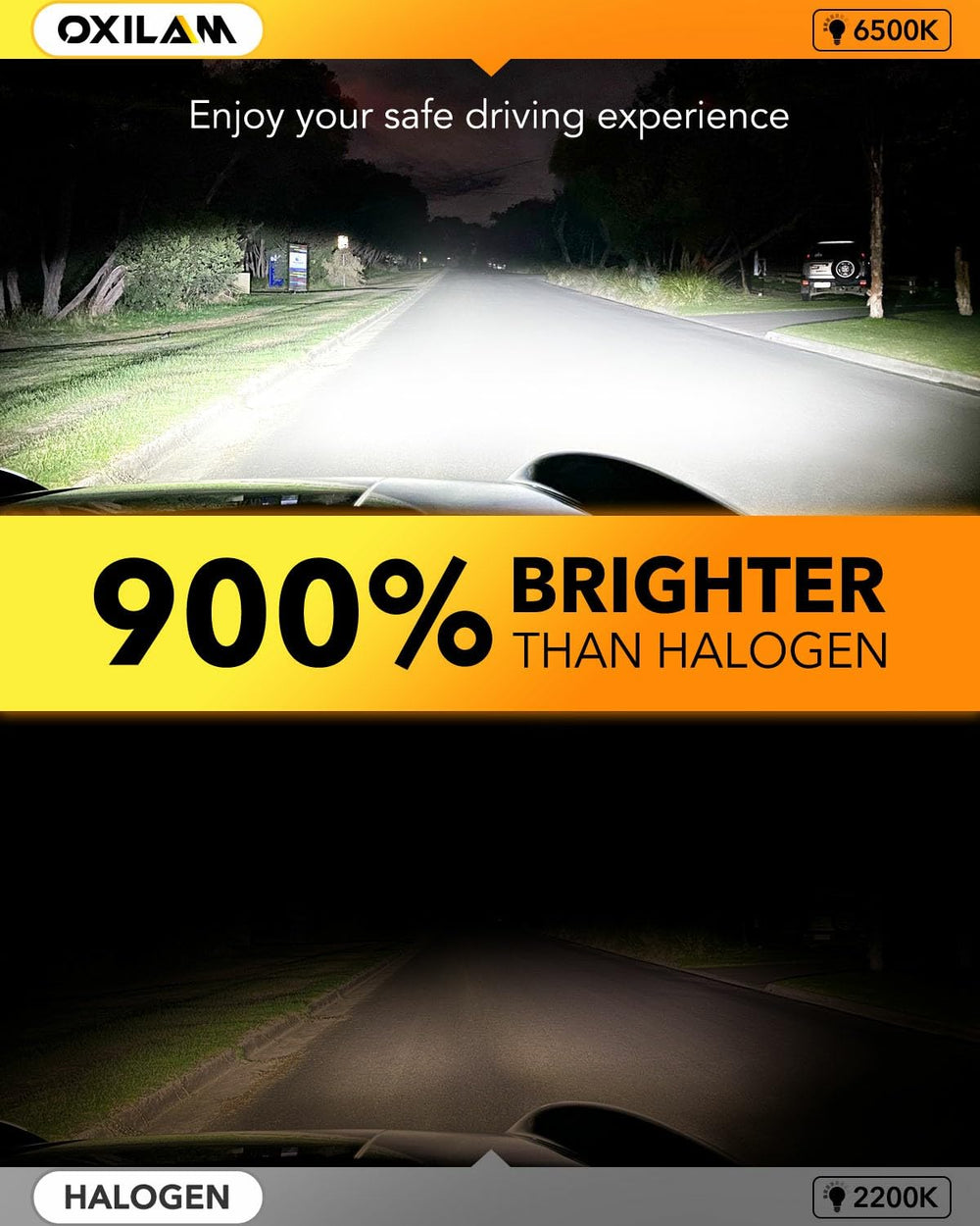 OXILAM H11 LED bulb aluminum body for durable heat management.