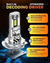 OXILAM H7 LED bulb anti-flicker design reduces glare for oncoming traffic.
