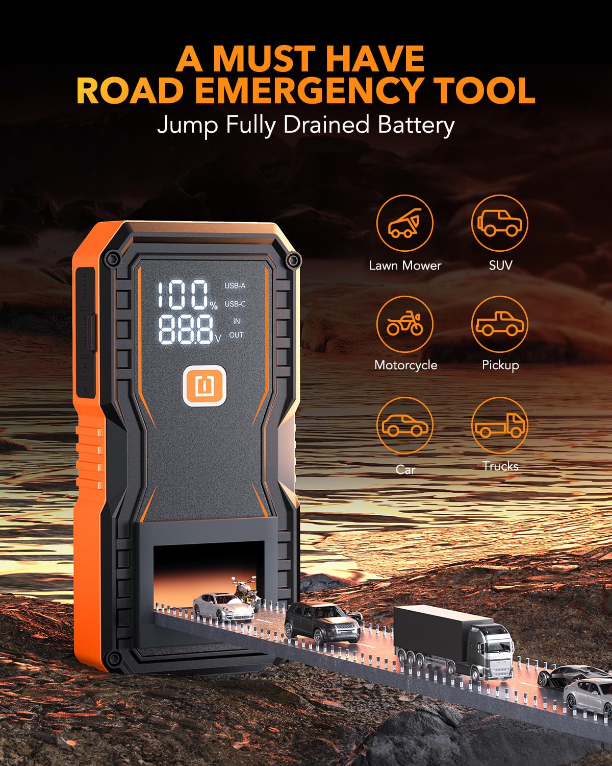 OXILAM Jump Starter 6000A non-slip grip for secure handling