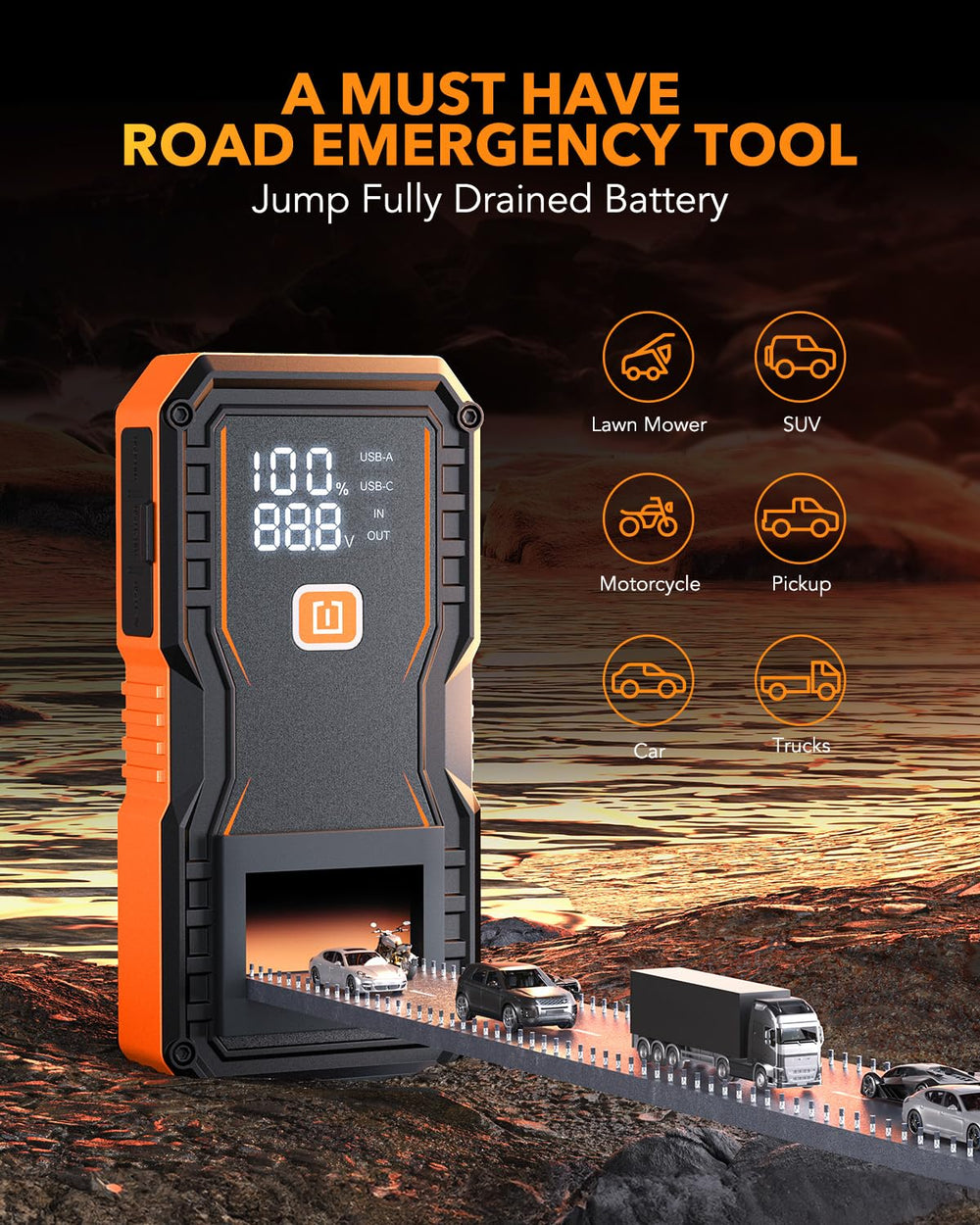 OXILAM Jump Starter 6000A non-slip grip for secure handling