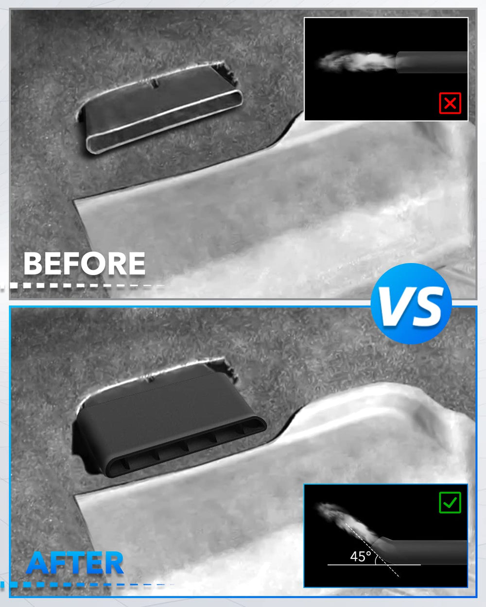 Durable PC plastic deflectors for rear vents with long-lasting shape