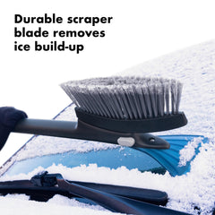OXO Good Grips snowbrush scraper blade removes ice efficiently without scratching glass.