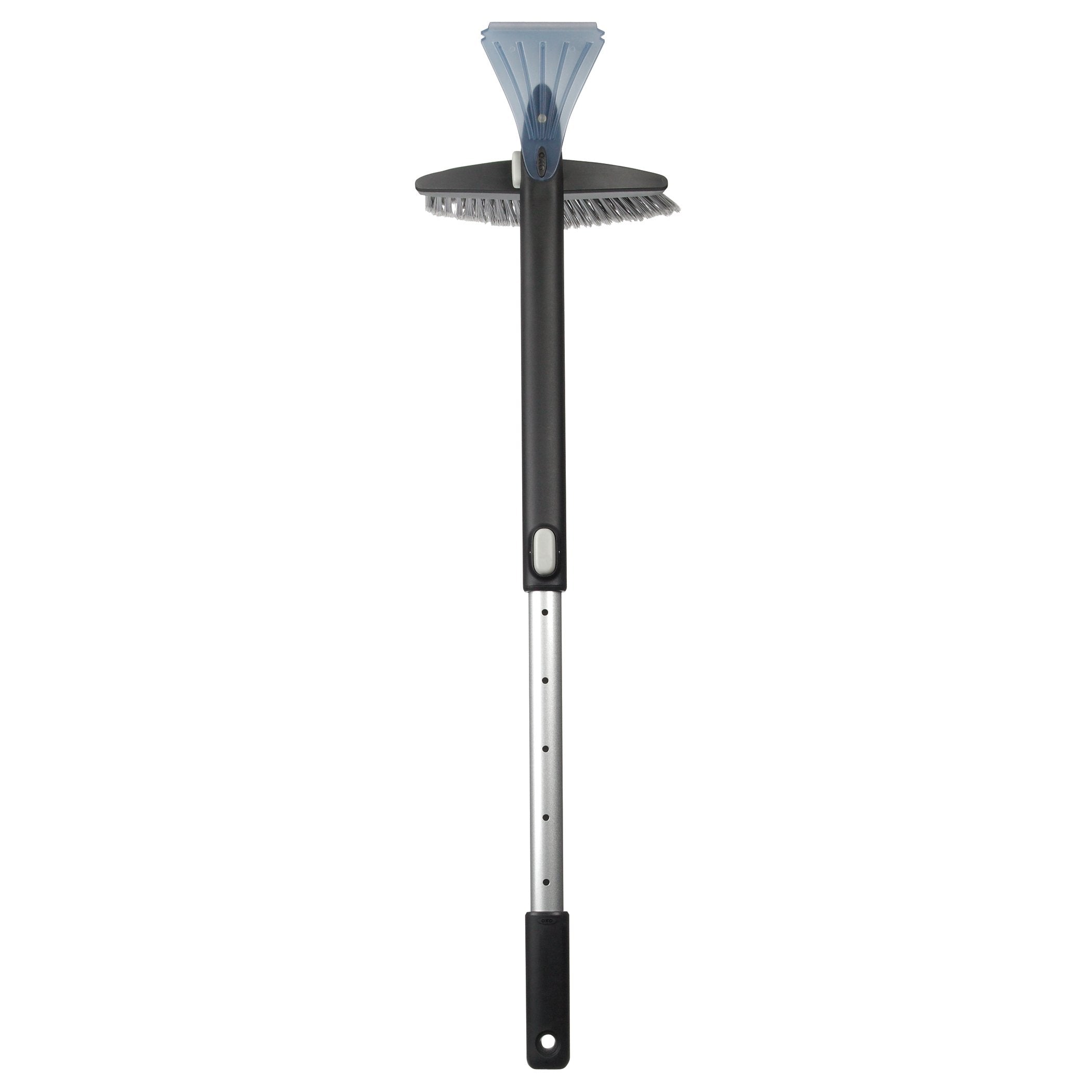 OXO Good Grips snowbrush twists 90 degrees for pushing or pulling snow.