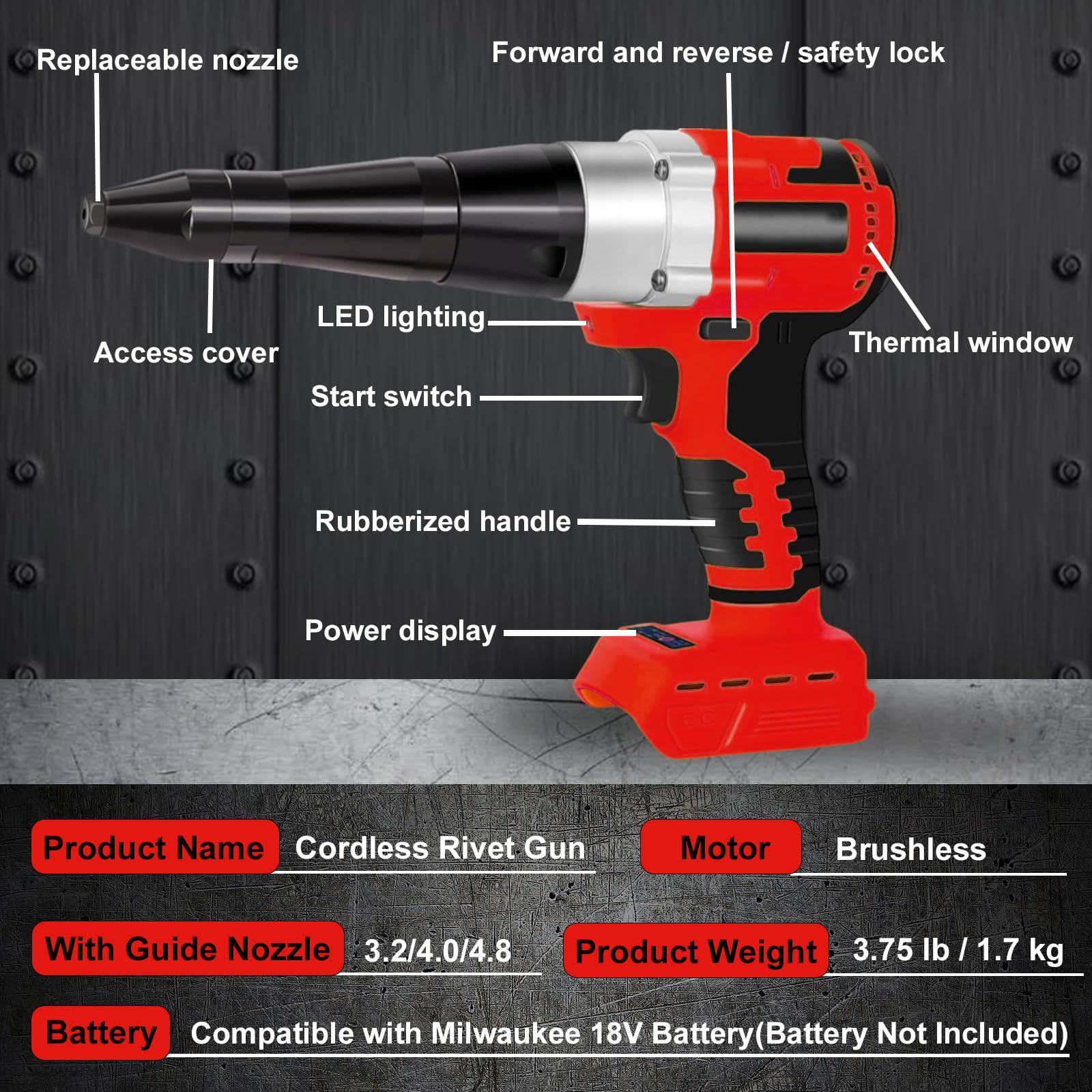 OXVIT brushless riveter offers low-noise operation and longer motor life
