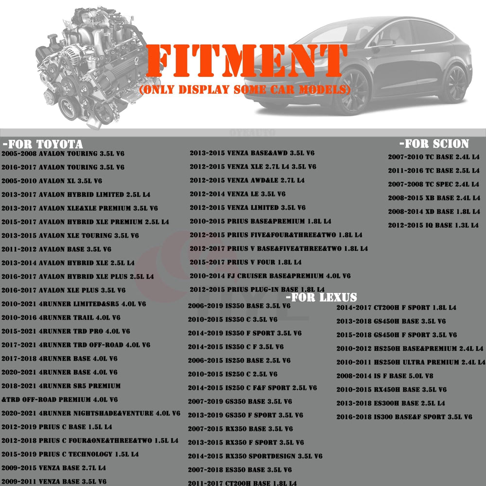 OYEAUTO Maf sensor compatibility chart for Toyota and Lexus models