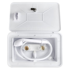 OYMOV shower box front view with lid and lock