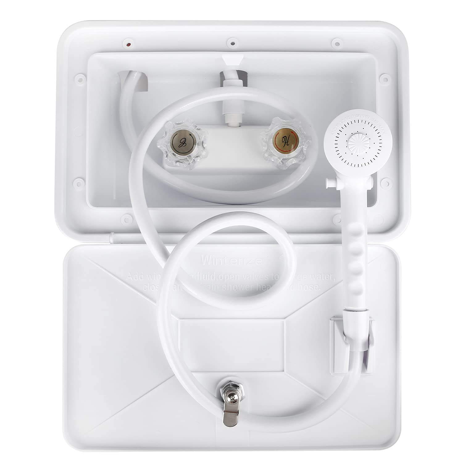 OYMOV exterior shower box with lock for secure RV cleaning