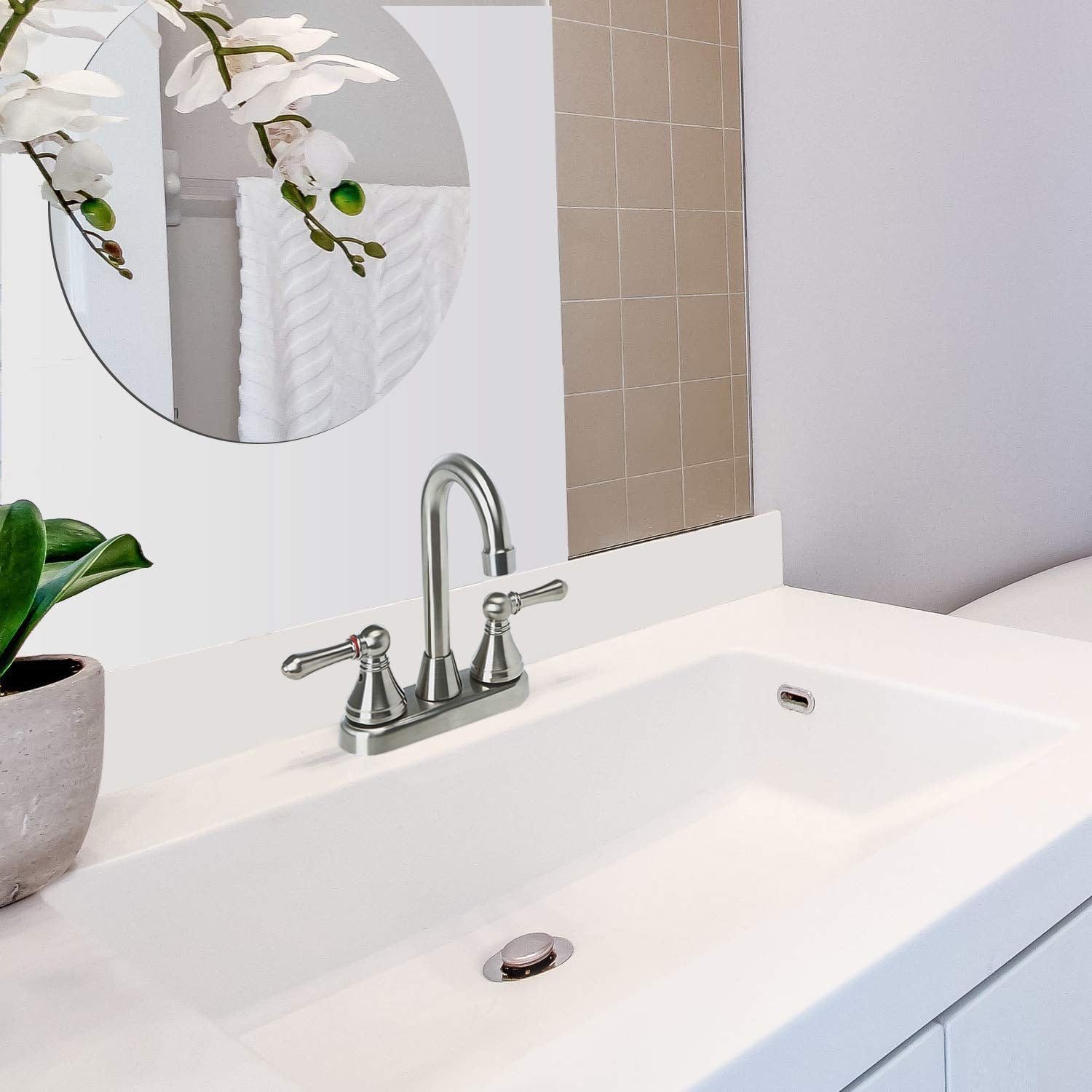 OYMOV faucet installation image shows easy 2-hole setup—no plumber required.