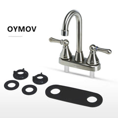 OYMOV brushed nickel finish on two-handle faucet resists tarnish and corrosion.