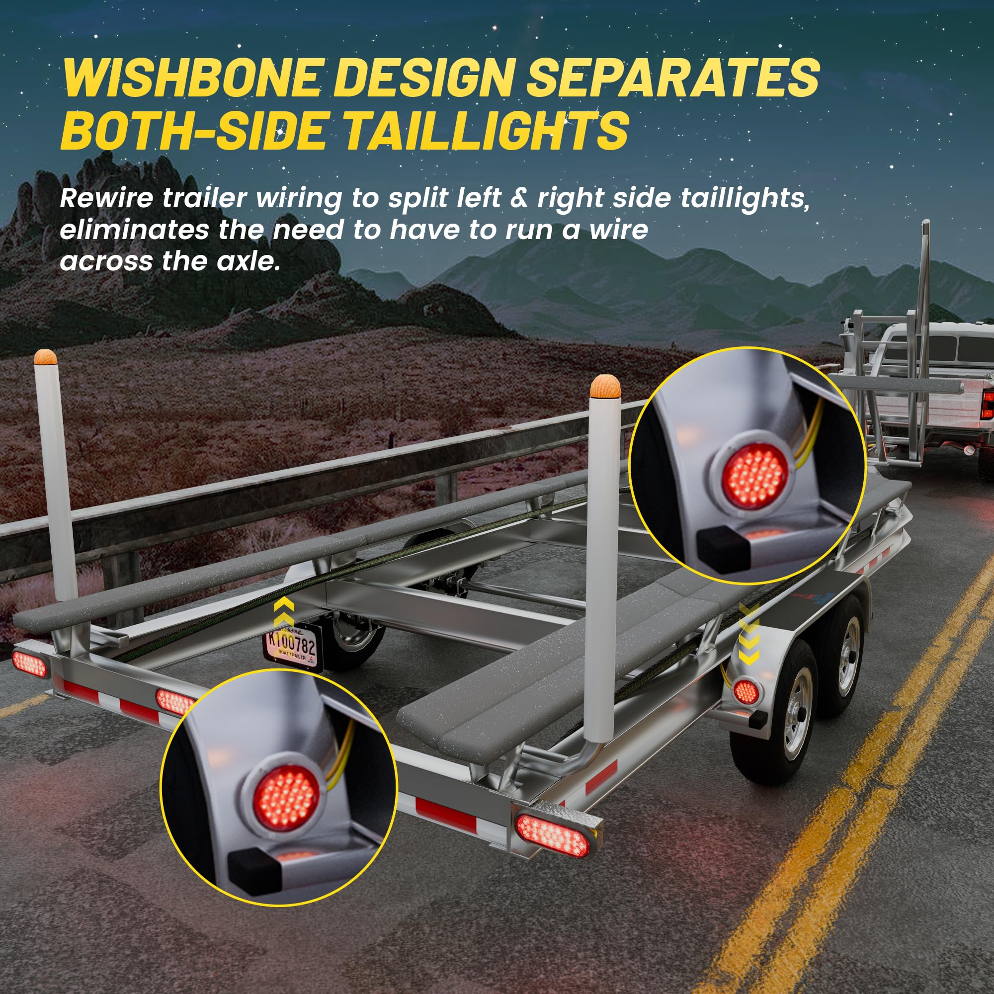 Oyviny 50ft wiring length offers flexible installation from the hitch to the rear.