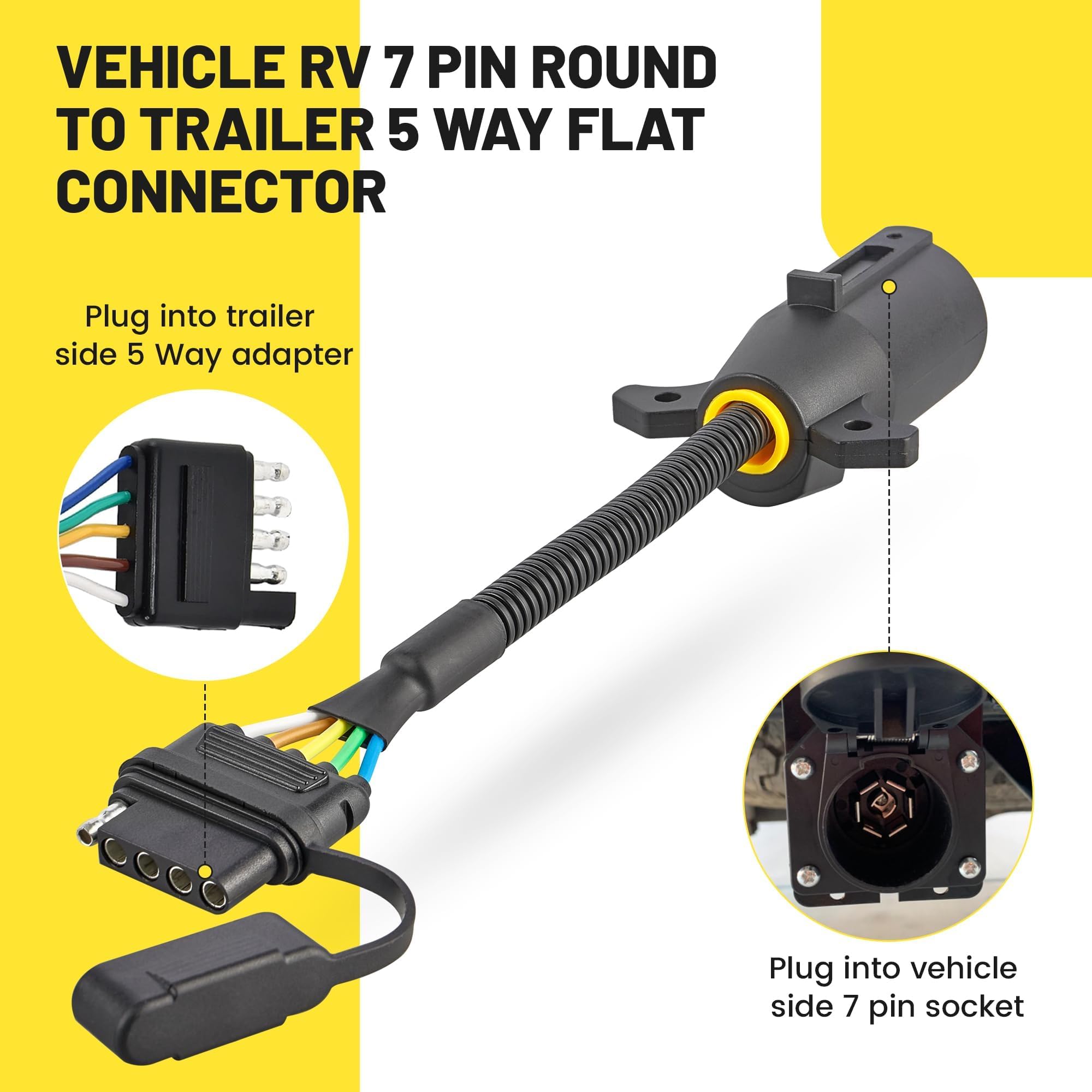 Oyviny 5 pin flat trailer plug compatible with standard light wiring systems