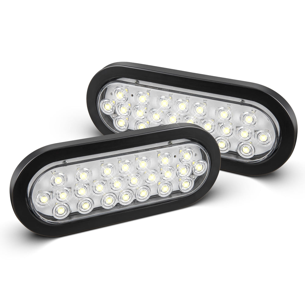 Oyviny 6-inch oval LED trailer light front view with flush-mount grommet for secure backup lighting.
