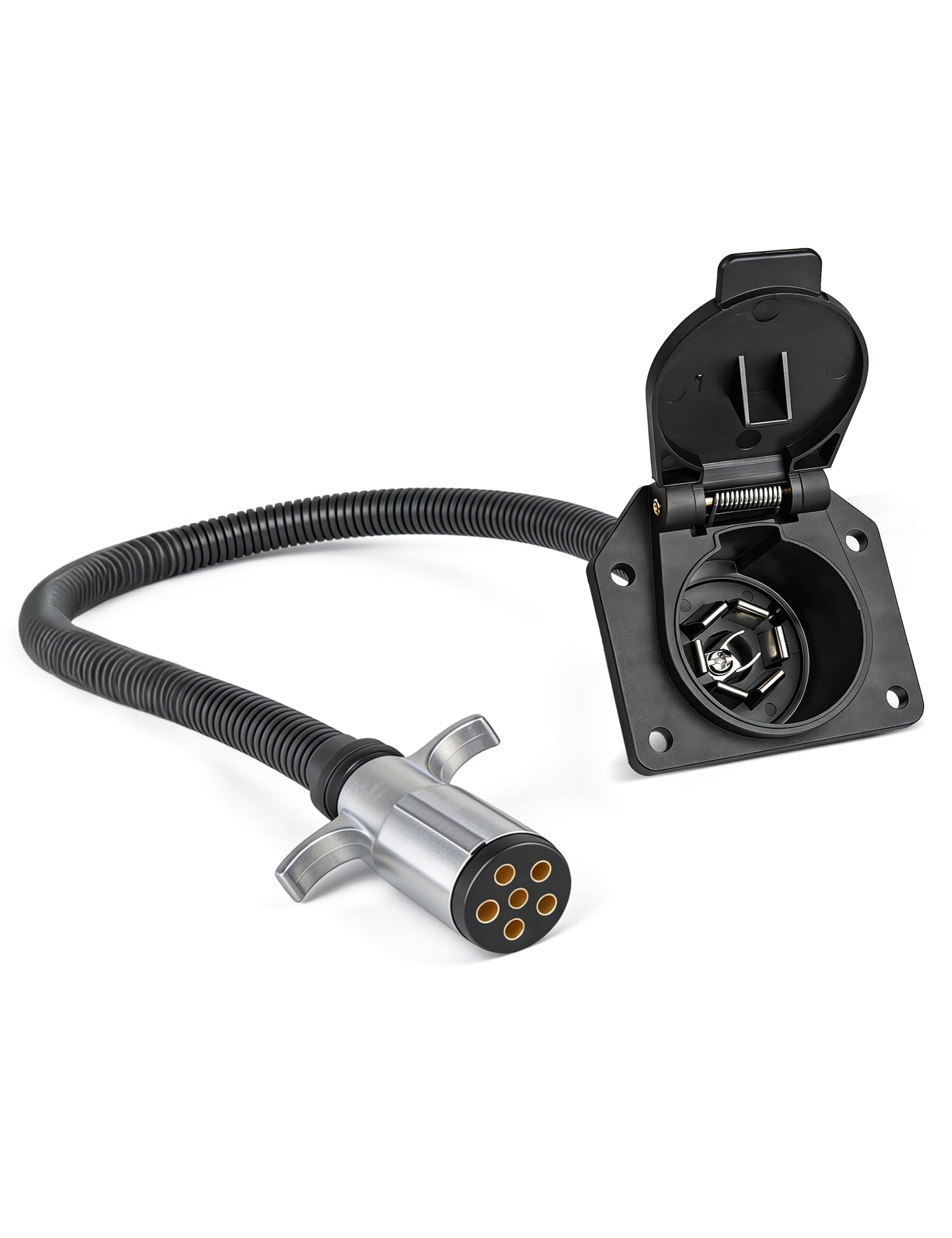Oyviny 6-pin round to 7-pin adapter side view showing rugged durability for outdoor towing.