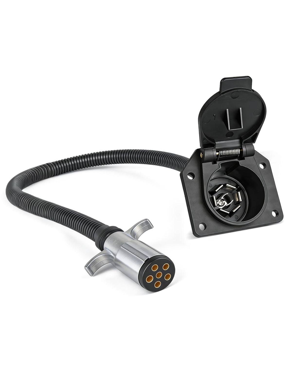Oyviny 6-pin round to 7-pin adapter side view showing rugged durability for outdoor towing.