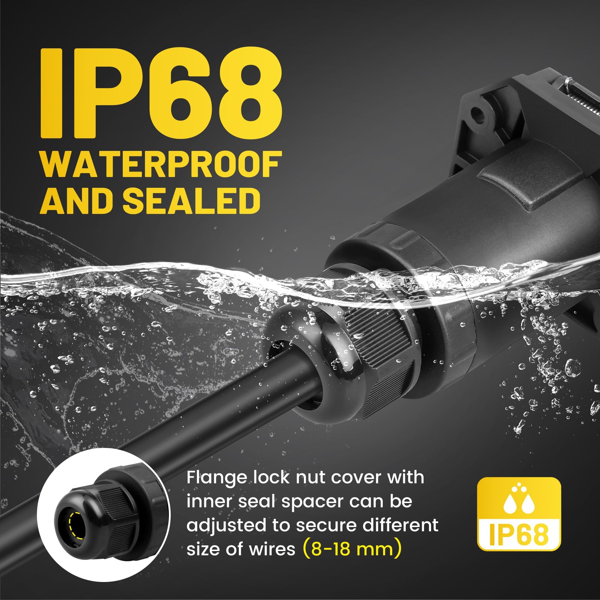 Oyviny 7-pin trailer plug in flame-retardant PA66 for rugged, long-lasting performance.