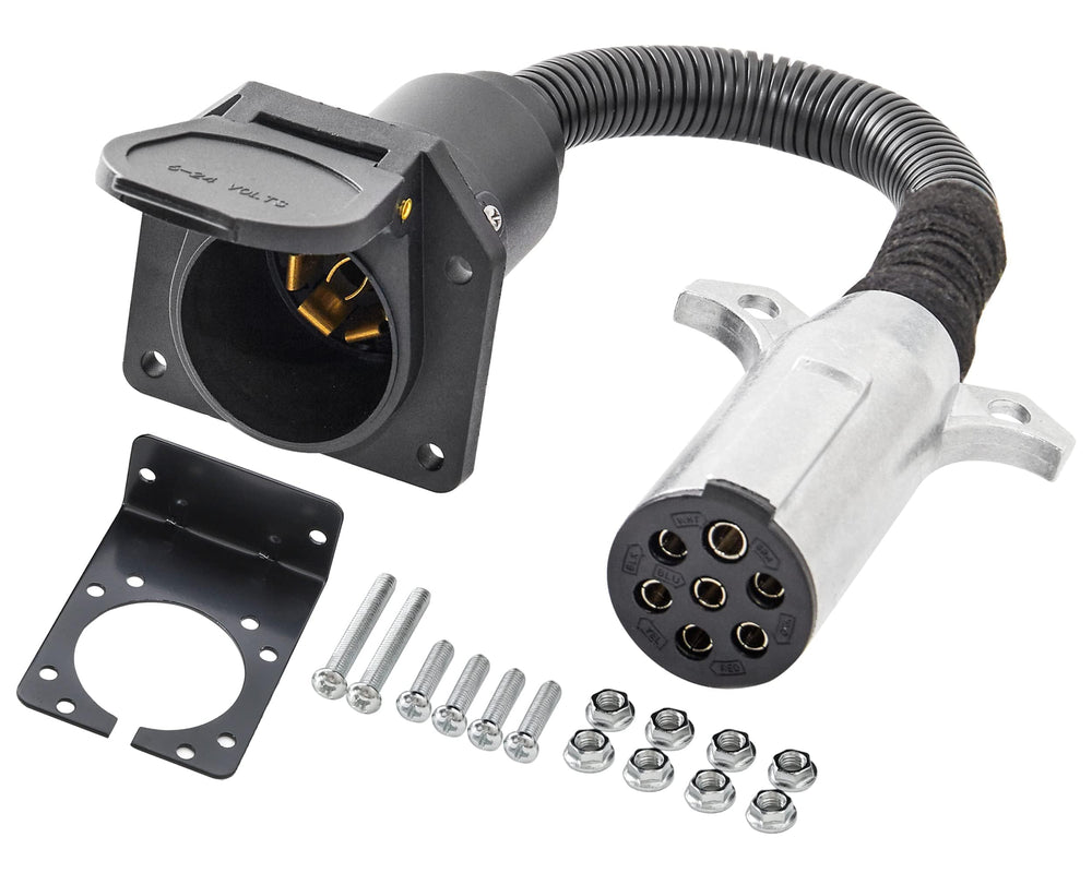 Oyviny 7-pin round to 7-pin blade adapter with mounting bracket for easy trailer hookups.