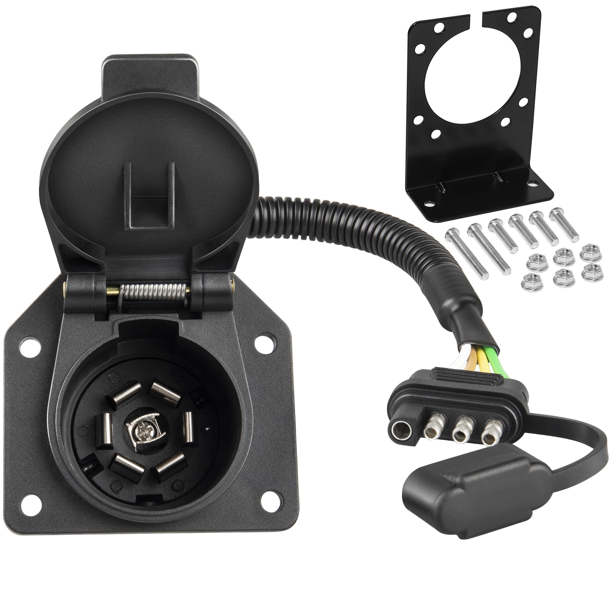Oyviny adapter with mounting bracket for secure trailer wiring.