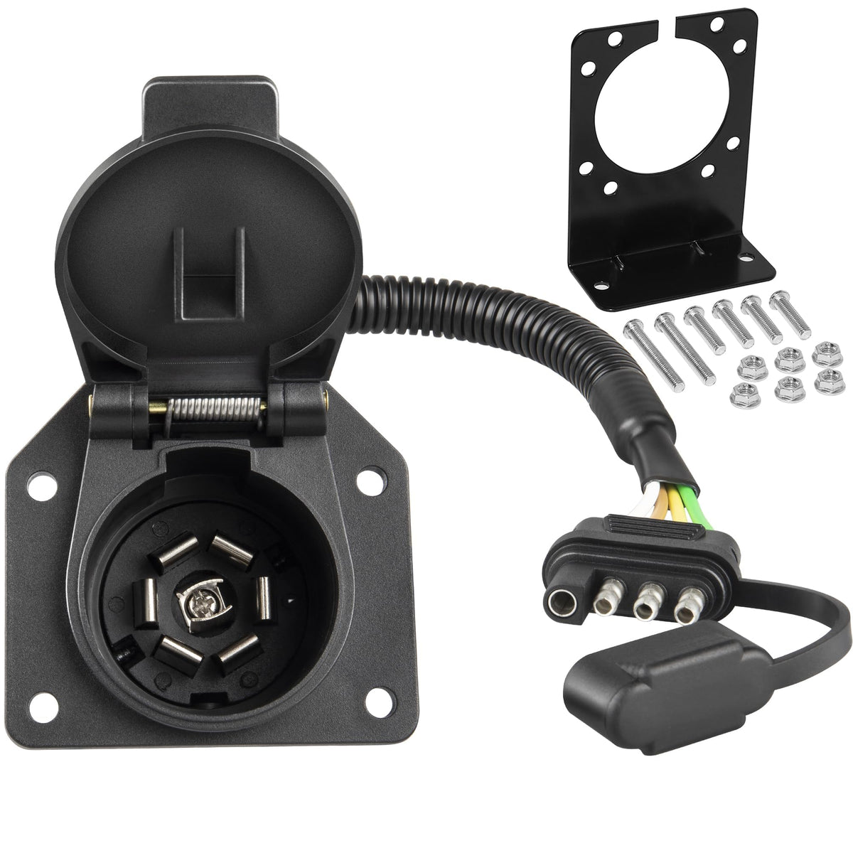 Oyviny adapter with mounting bracket for secure trailer wiring.