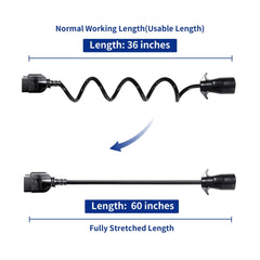 Oyviny coiled wiring design reduces drag and adds reach around trailers.