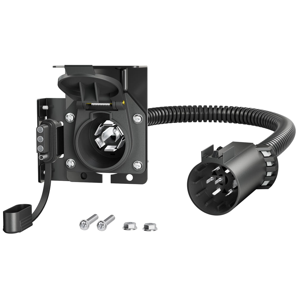 Oyviny Multi-Tow USCAR adapter showing dual 7-pin blade and 4-pin outputs for versatile towing.